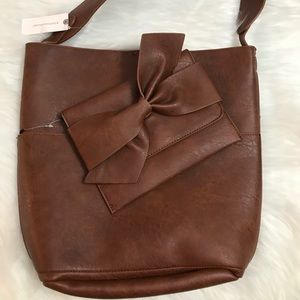 Anthropologie Brown Hobo Bag with Bow Accent